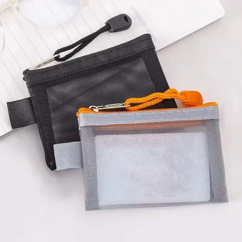 Color: Ivory - Mini Mesh Coin Bags Money Earphone Data Line Storage Bags Bus ID Credit Card Holder Zipper Pouch Traveling Small Coin Wallet