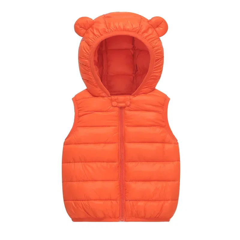 Color: Orange, Kid Size: 2T - Baby Boys Girl Warm Down Vest Toddler Cotton Waistcoat Children Autumn and Winter Clothes Kids Hooded Jackets 1-6 Years Old