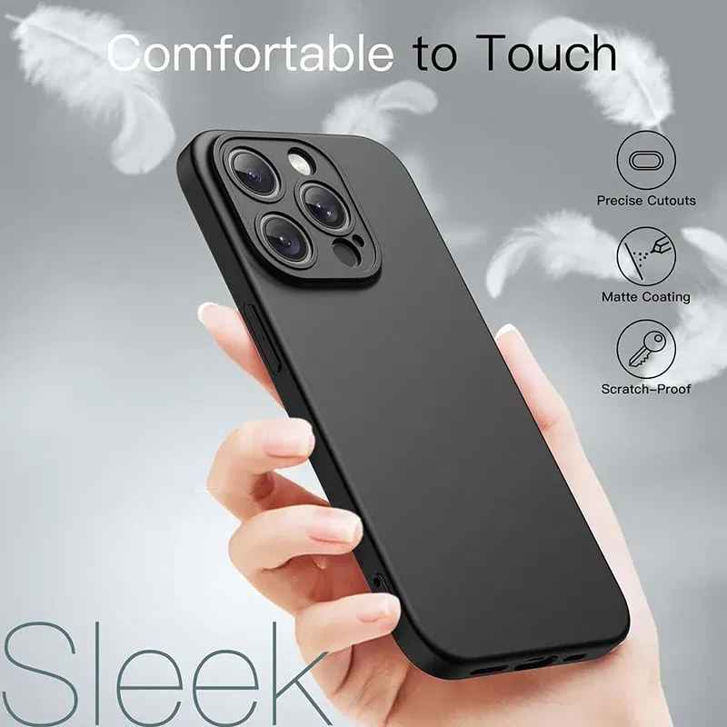 Color: black, Material: Microfiber - Matte Silicone Soft Case For iPhone 16 15 14 Plus 13 Mini Pro Max SE 2022 2020 Solid Black Slim Cover Fundas