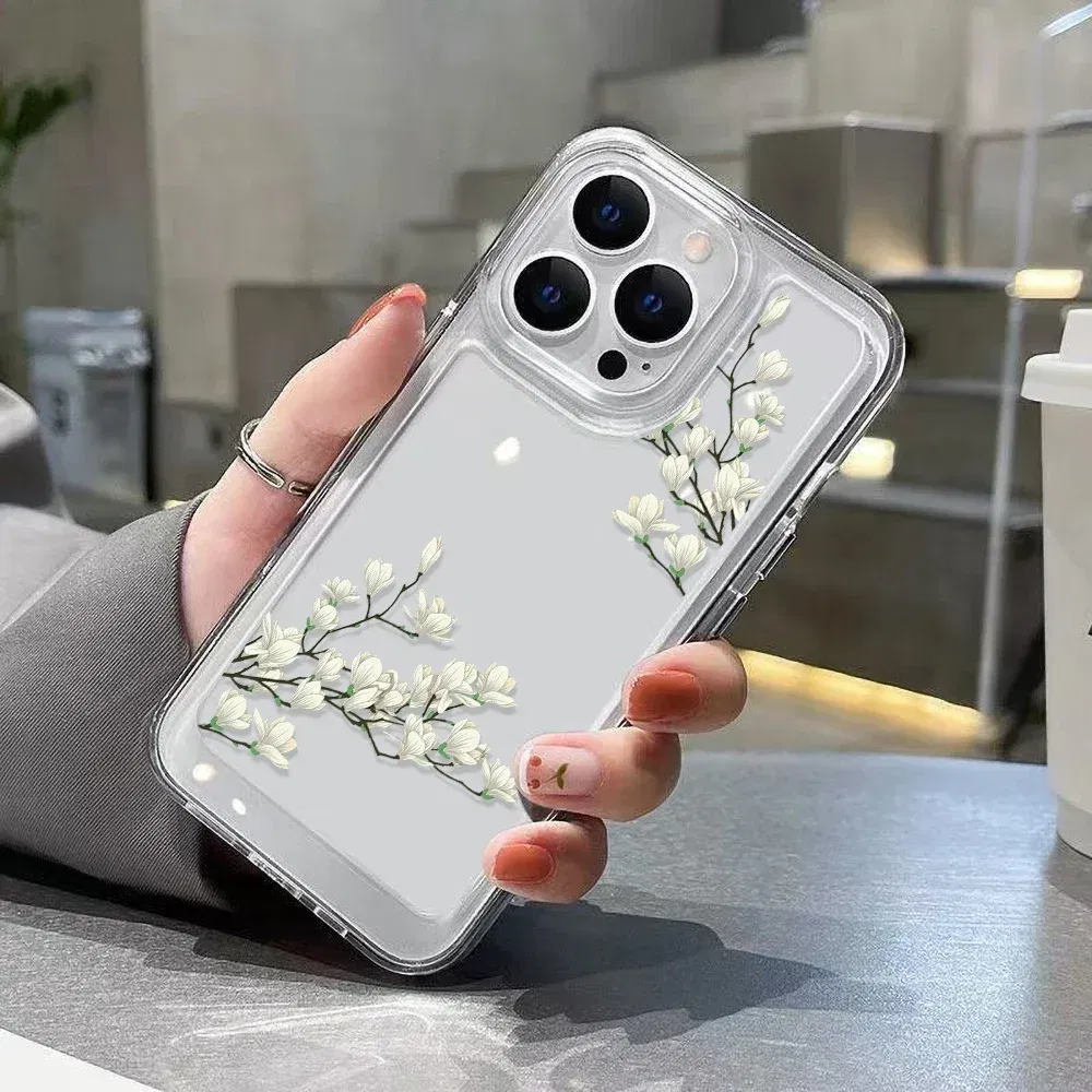 Material: PVC, Color: Red - High Transparency Case iPhone 15 14 13 12 11 XSM XR X 6 7 8 Plus Case Jasmine Clear Case iPhone Aesthetic Korean Phone Case