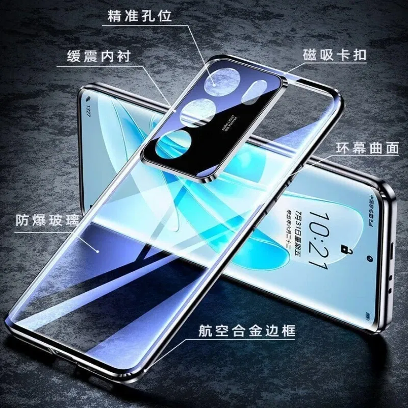 Color: Silver, Material: aluminum - 360 Full Case For Vivo V29 5G V27 Pro V27E V25 V23 Double Sided Magnetic Adsorption Metal Capa Tempering Glass Clear Phone Cover