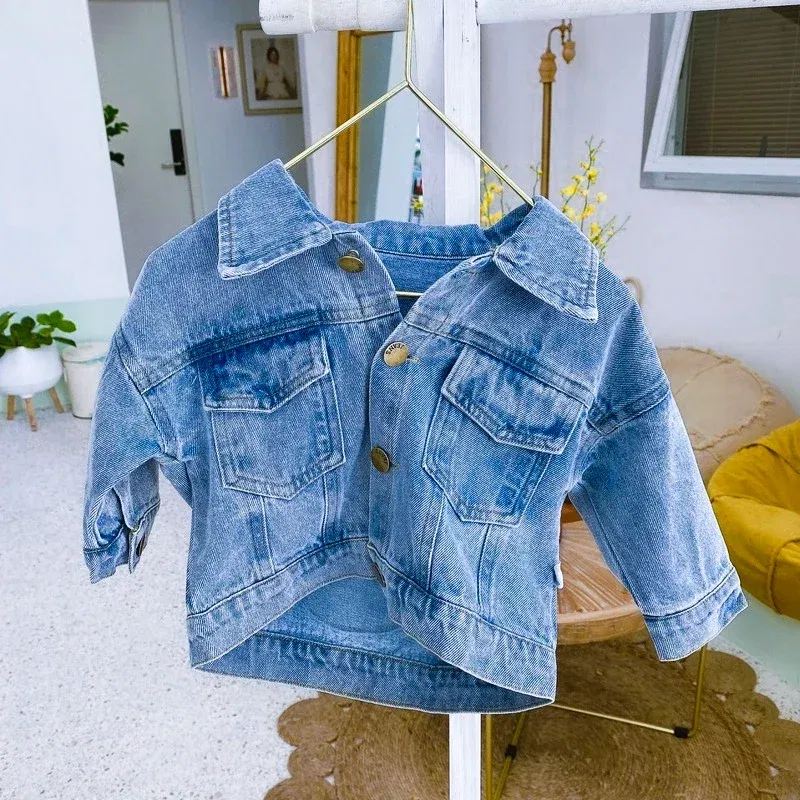 Color: Beige, Kid Size: 2T - 2022 Autumn Spring Fall Boys Casual Cartoon Denim Kids Jackets Turn-down Collar Long Sleeve Coat Girls Loose Tops for Teens