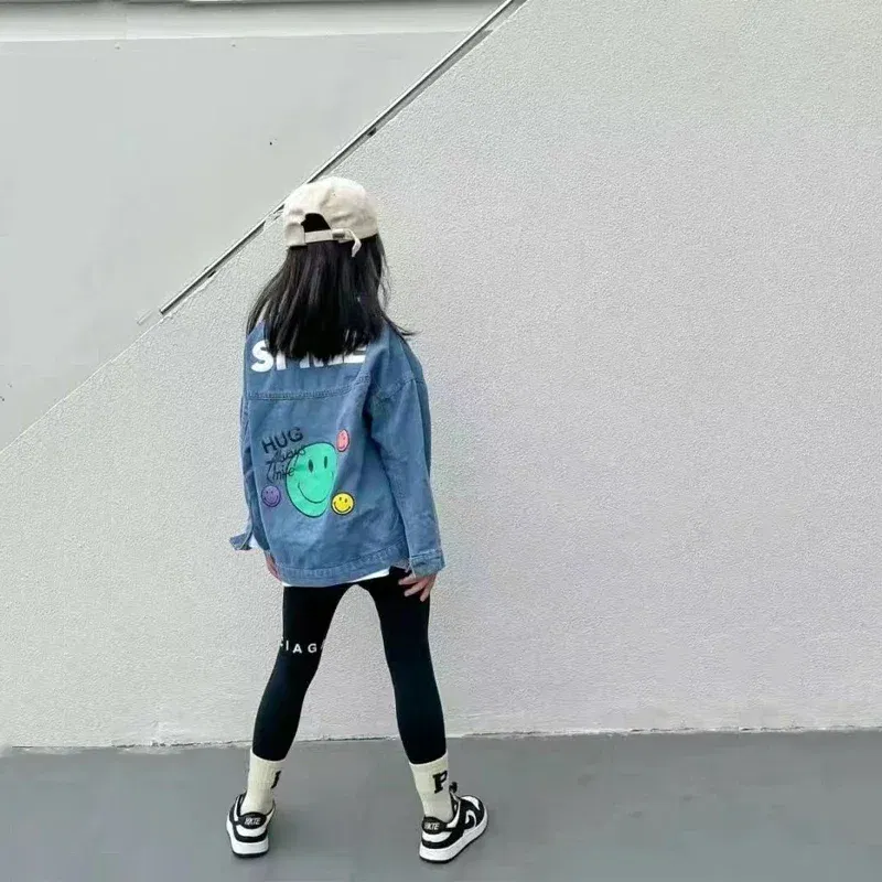 Color: Beige, Kid Size: 2T - 2022 Autumn Spring Fall Boys Casual Cartoon Denim Kids Jackets Turn-down Collar Long Sleeve Coat Girls Loose Tops for Teens