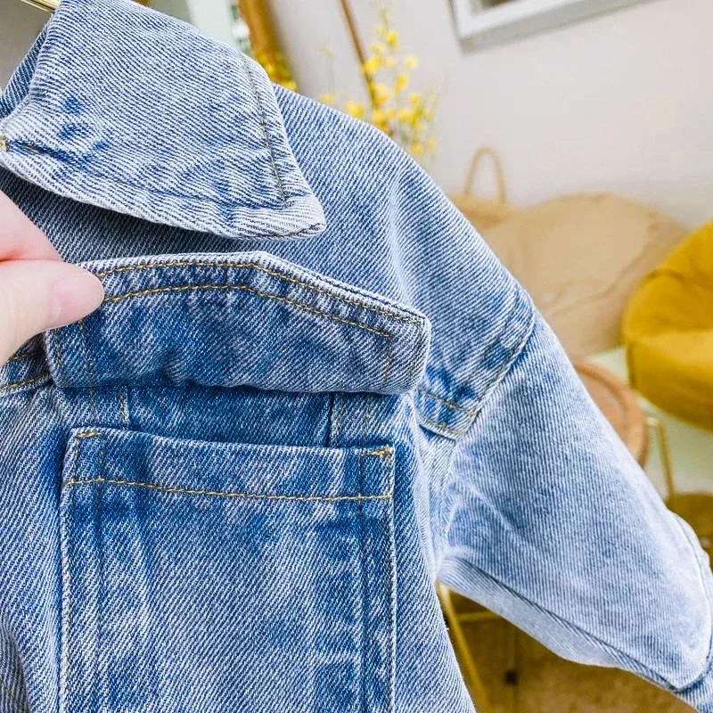 Color: Beige, Kid Size: 2T - 2022 Autumn Spring Fall Boys Casual Cartoon Denim Kids Jackets Turn-down Collar Long Sleeve Coat Girls Loose Tops for Teens