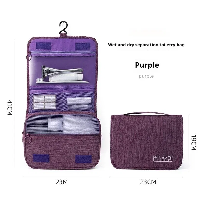 Color: PURPLE - Foldable Toiletry Bag Organizer Hanging Storage Bathroom Makeup Case Cosmetic Bag Travel For Travel Business