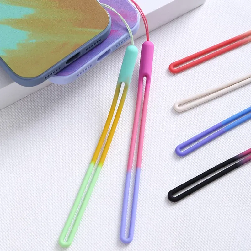 Color: black - 1pcs New Watercolor silicone lanyard liquid wrist lanyard creative speaker fan short sling U disk silicone mobile phone lanyard