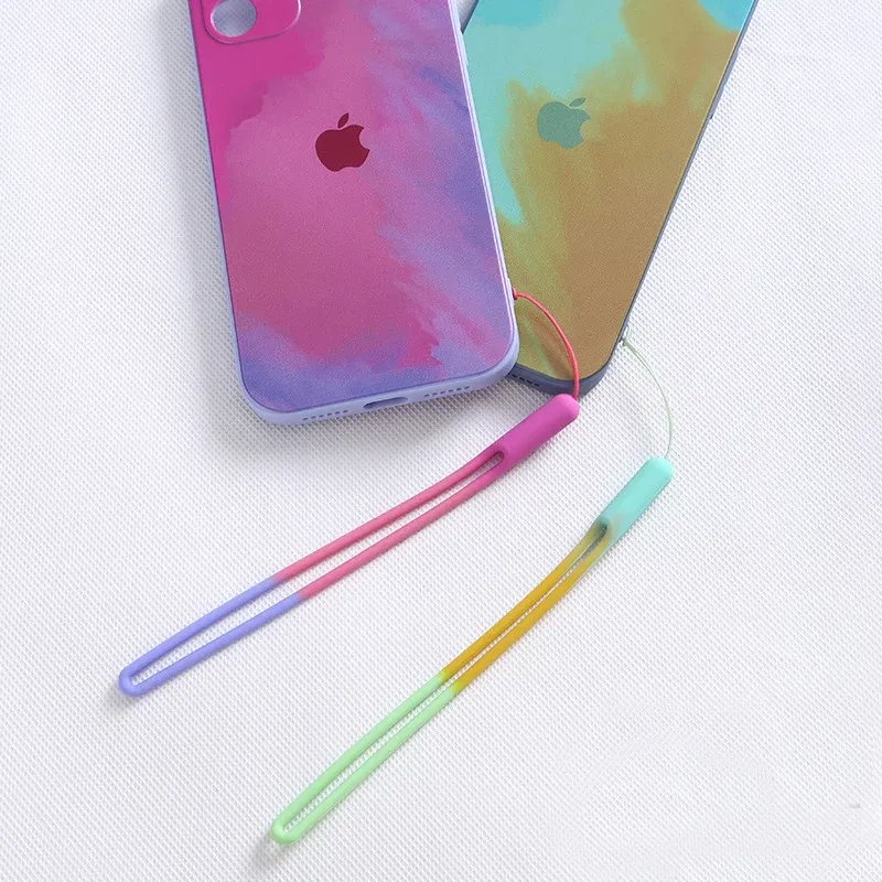 Color: black - 1pcs New Watercolor silicone lanyard liquid wrist lanyard creative speaker fan short sling U disk silicone mobile phone lanyard