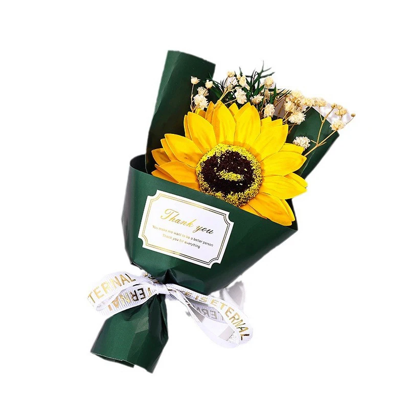 Color: Blue - Flower Bouquet Rose Sunflower Simulation Flower Creative Artificial Soap Flower Party Wedding Decoration Valentine's Day Gift