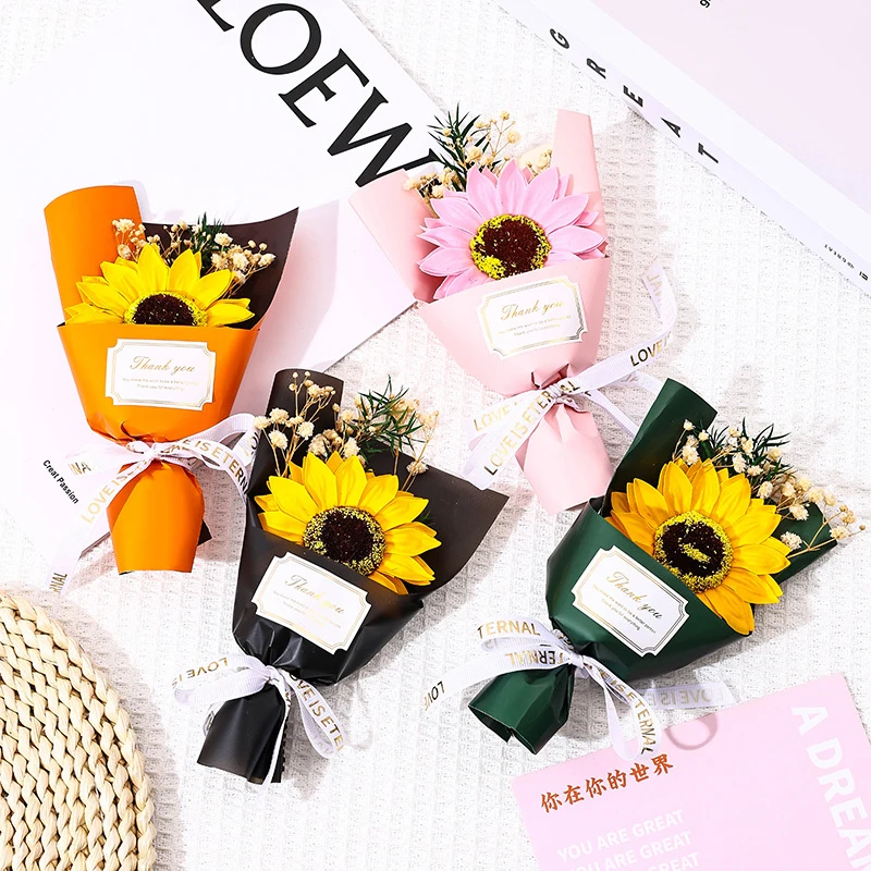 Color: Blue - Flower Bouquet Rose Sunflower Simulation Flower Creative Artificial Soap Flower Party Wedding Decoration Valentine's Day Gift