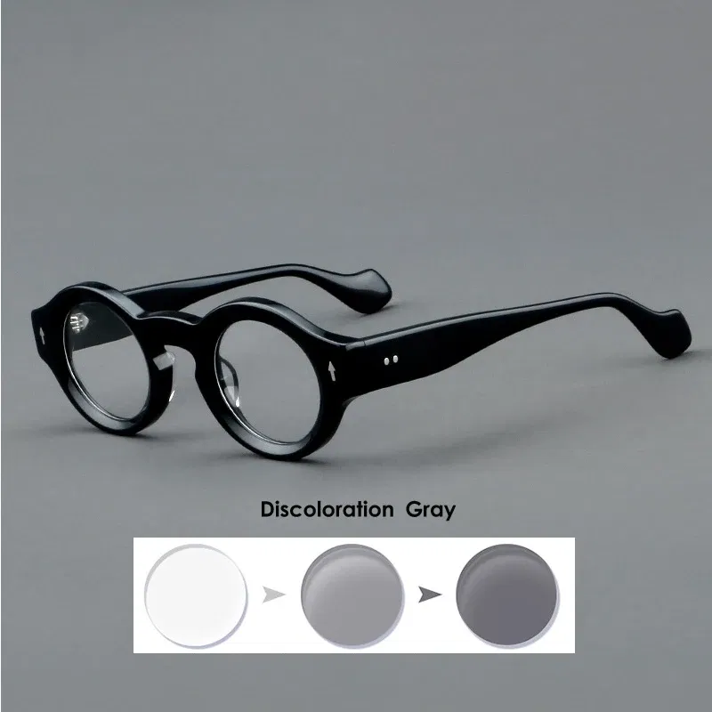Frame Color: Silver, Eye Prescription: +300 - VCKA Round Acetate Reading Glasses Frame Retro Men Prescription Anti-blue discolor Women Custom Optics Retro Eyewear +0.50to +10