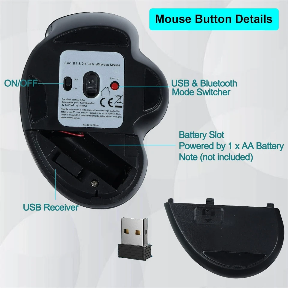 Color: GRAY - Wireless Mouse Bluetooth Mouse Wireless Computer Mouse Gamer Rechargeable 6 Buttons Ergonomic Mause Gaming Dual Mode Mice For PC