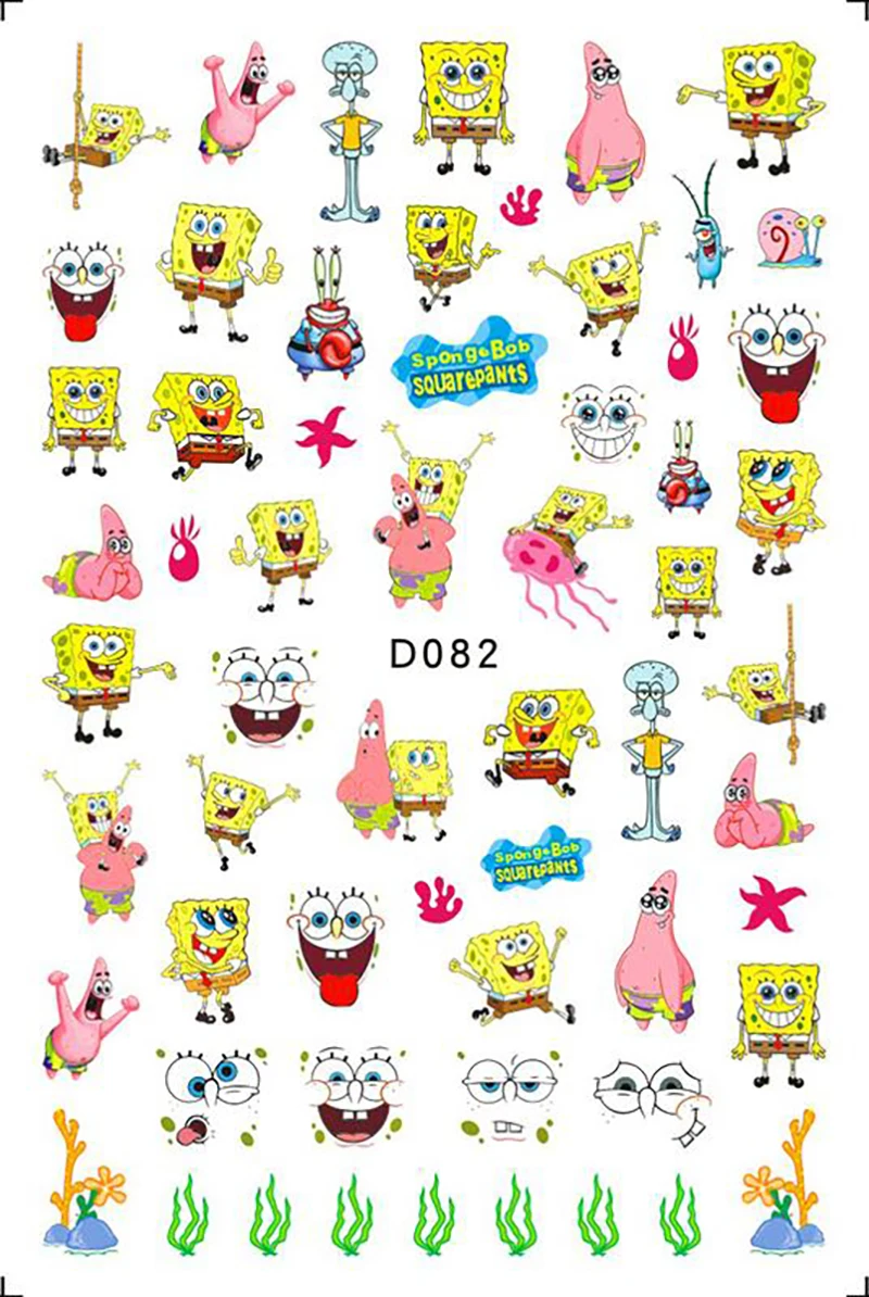Color: dusty wine - 1PCS Miniso Spongebob Cartoon Nail Stickers Nail Art Decoration Cute Hello Kitty Stitch Nail Art Stickers Nail Art Supplies