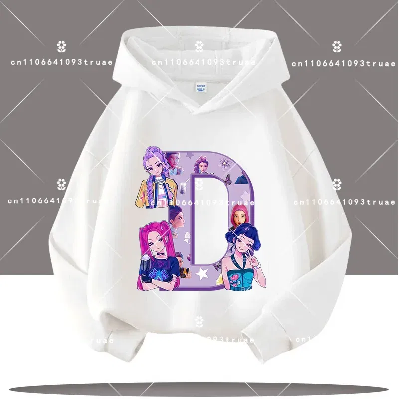 Color: Silver, Kid Size: 4 - K-pop Demon Hunters Letter A-Z 3-12 Year Old Children Hooded Sweatshirt Girls' Casual Shirt Boys' Sports Shirt Cartoon Print