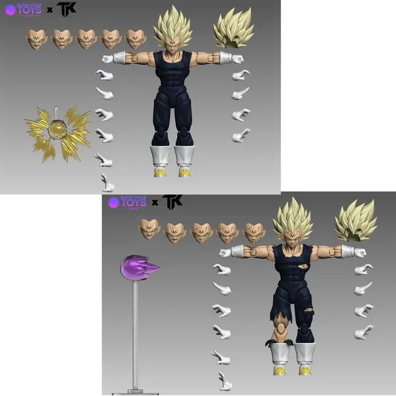 Color: Fluorescent Yellow - In Stock Black Hole Toys & TK Dragon Ball Z SHF Super Saiyan SSJ Majin Vegeta Battle Damage Vegeta Anime Action Figures