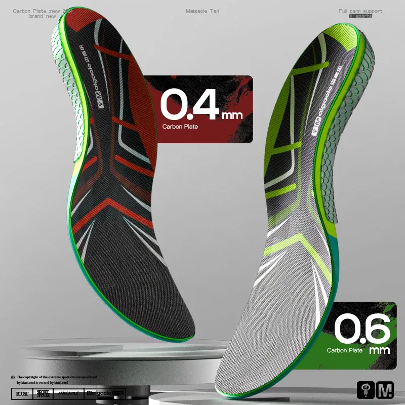 Color: Red, Shoe Size: 1.5 - Maigaole Racing Running Insole Marathon Physical Examination Full-Length Real Carbon Plate Running Enhancement with Speed Rebound