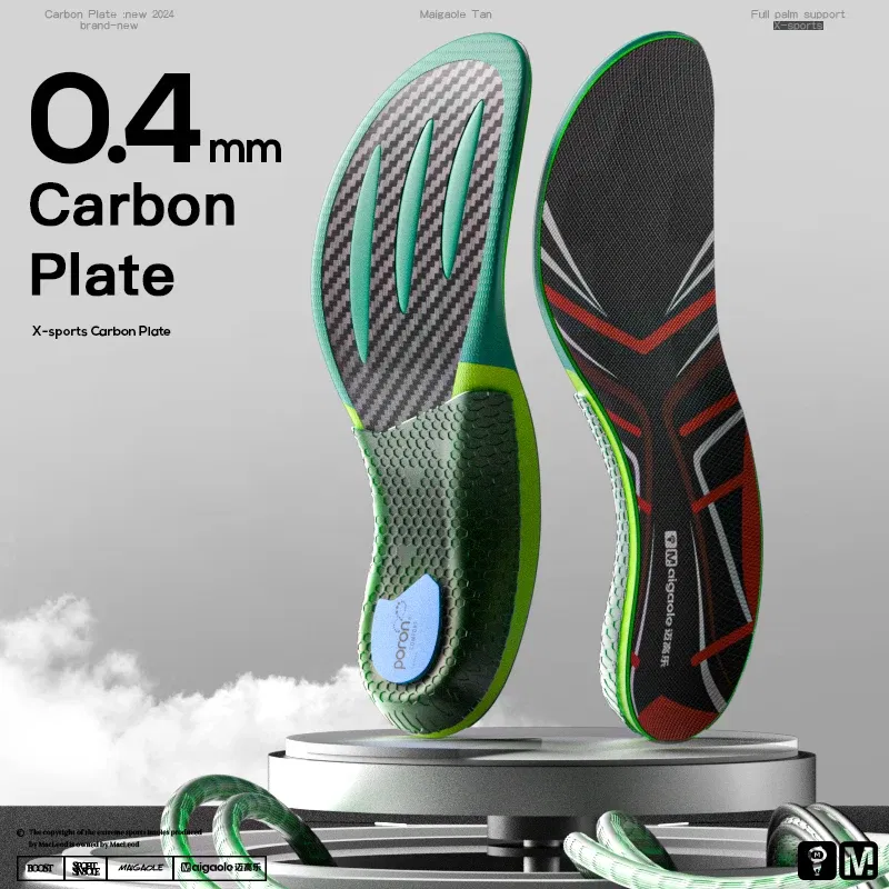 Color: Red, Shoe Size: 1.5 - Maigaole Racing Running Insole Marathon Physical Examination Full-Length Real Carbon Plate Running Enhancement with Speed Rebound