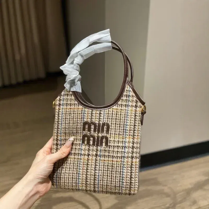 Color: Brown - Retro Hobo Thousand Bird Grid Mini Underarm Bag, Mao Ni Large Capacity Shoulder Cross Carrying Tote Bag
