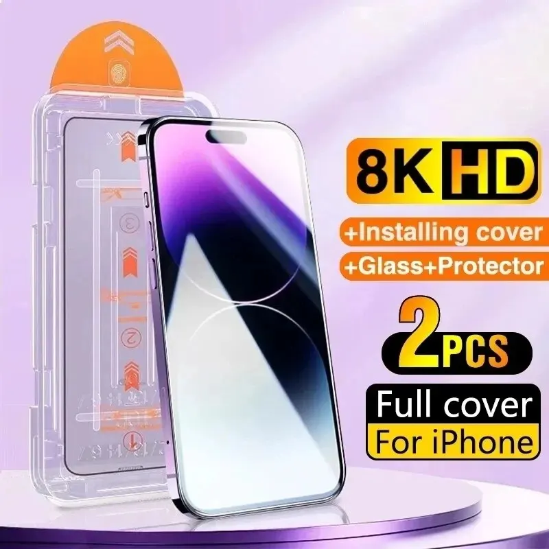 Bundle: Bundle11, Material: High Definition - 2pcs New 8K Oleophobic Coating Dust Free Installation Screen Protector For iPhone 15 13 11 12 14 Pro Max Mini 15 Plus Mini Glass