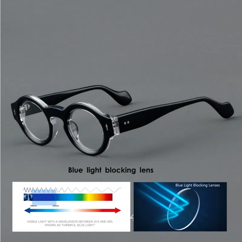 Frame Color: black, Eye Prescription: +75 - VCKA Round Acetate Reading Glasses Frame Retro Men Prescription Anti-blue discolor Women Custom Optics Retro Eyewear +0.50to +10