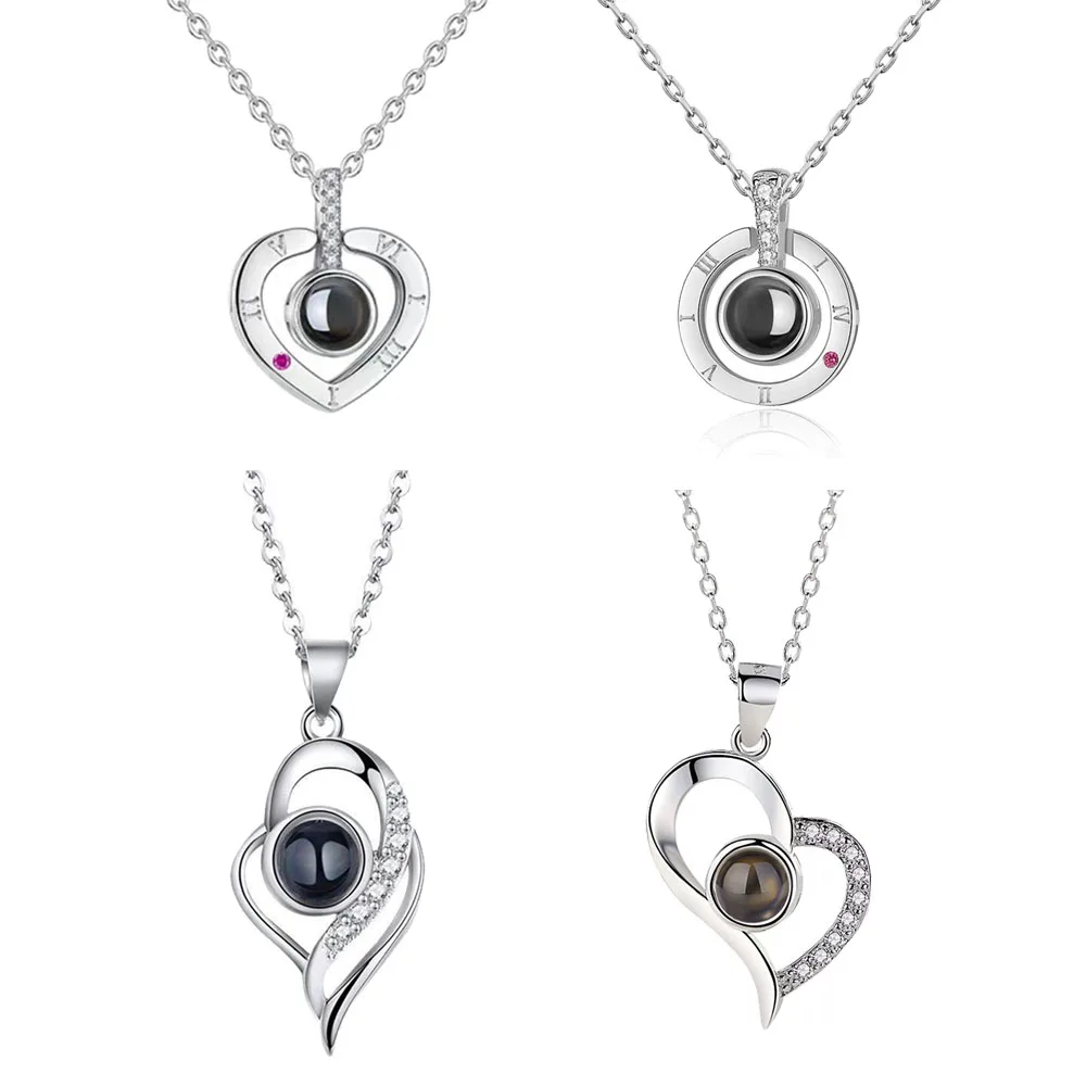 Metal Color: Imitation Rhodium Plated, Length: 50cm, Ships From: CHINA - Heart Projection Photo Necklace Pet Photo Pendant Chain Pet Memorial Gift Anniversary gift Valentine's