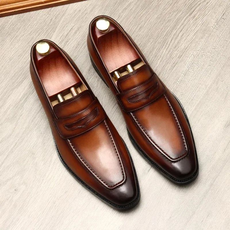 Color: Blue, Shoe Size: 5.5 - Large Size EUR37-46 Black / Brown Loafers Mens Business Dress Shoes Genuine Leather Prom Party Shoes