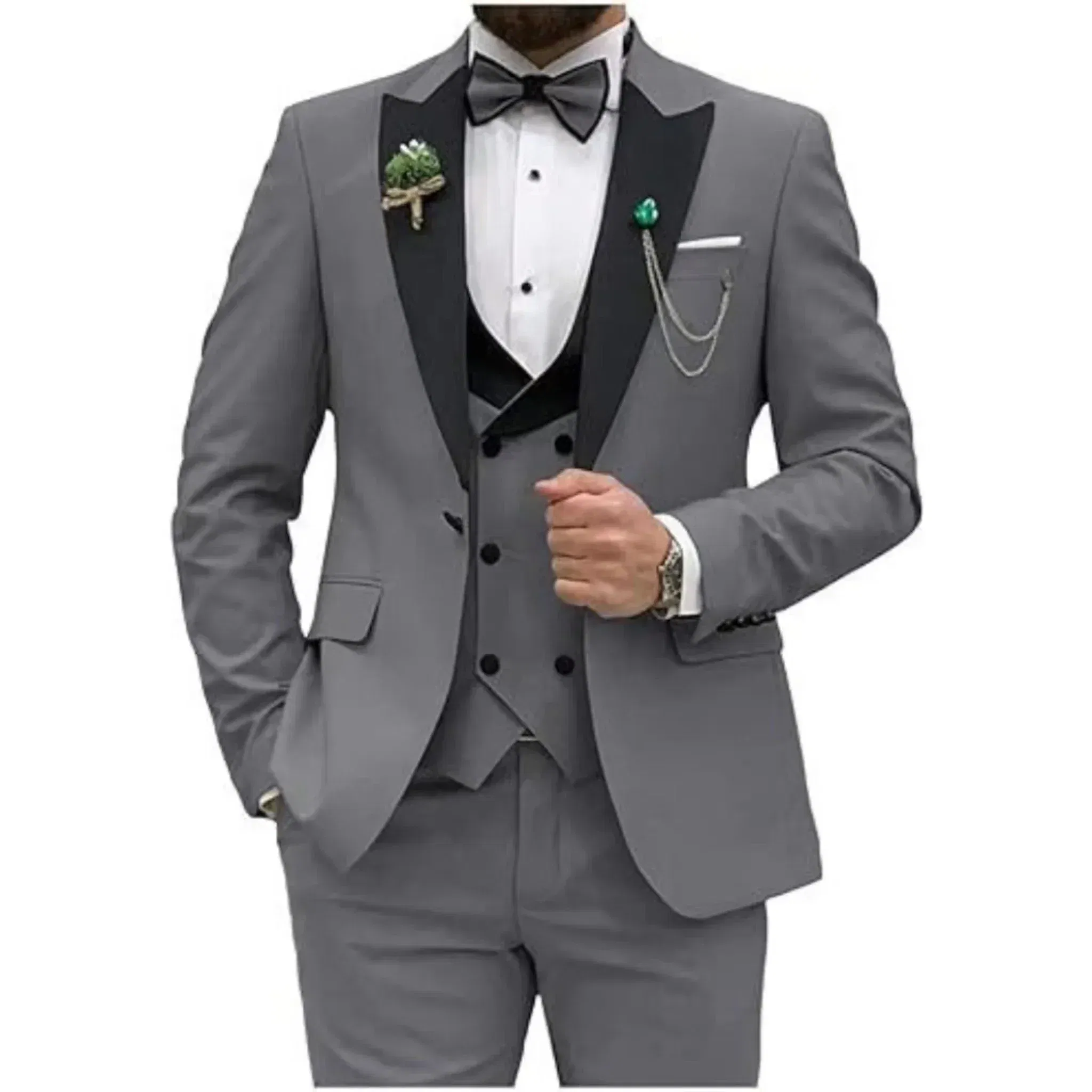 Color: Dark Grey, Size: XS - Men Suit Colorful Luxury Blazer Vest And Pant Sets 3 Piece Birthday Dress Business  Prom Evening Party Costumes High Quality