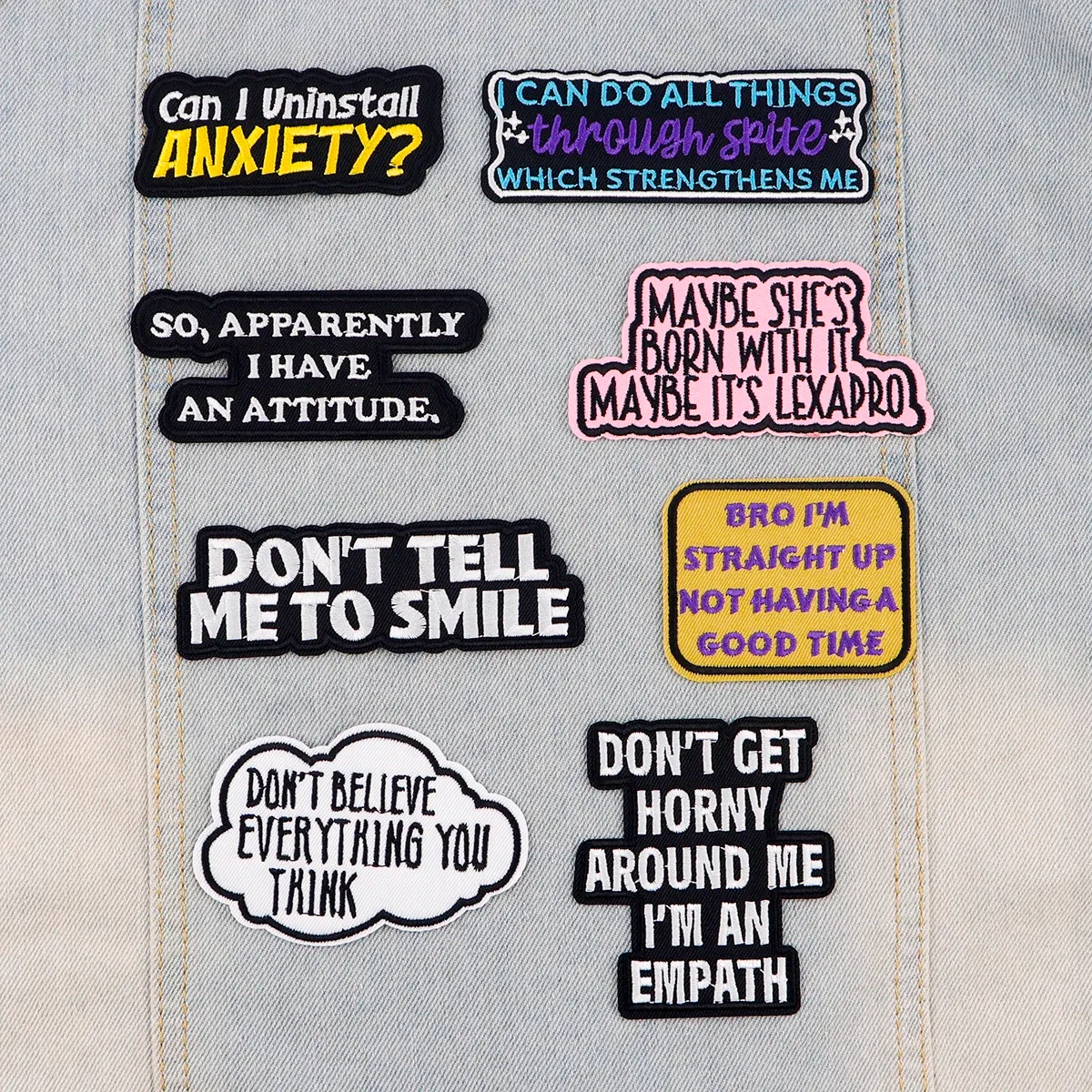 Color: DULL - Letters Embroidery Patch Funny Quotes Iron On Patches For Clothing Thermoadhesive Patches On Clothes DIY Sew Badges