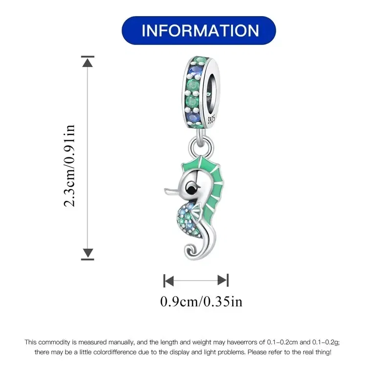 Color: Red - Fit Original Pandora Bracelet 925 Sterling Silver Seahorse Charms Beads Inlaid Zirconium Temperature Change Pendants Diy Jewelry