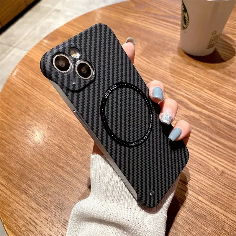 Color: black, Material: PE - Luxury Carbon Fiber for iPhone 11 14 Plus 12 13 Pro Max Magsafe Case Magnetic Wireless Hard Thin Slim Cover for iPhone 13 14 Max
