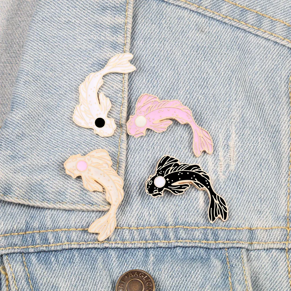 Metal color: Rhodium Plated, Ships From: CHINA - Cartoon Fish Brooches Collection Fish Koi Flag Bag Clothes Decorative Jewelry Goldfish Shark Whale Brooch Lapel Enamel Pin Badge
