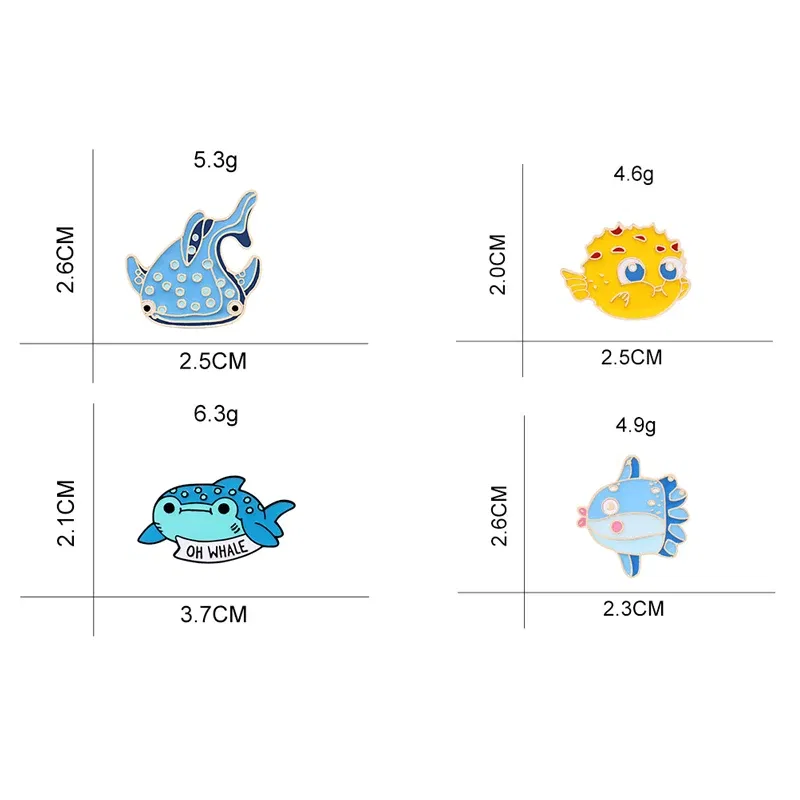 Metal color: Rhodium Plated, Ships From: CHINA - Cartoon Fish Brooches Collection Fish Koi Flag Bag Clothes Decorative Jewelry Goldfish Shark Whale Brooch Lapel Enamel Pin Badge