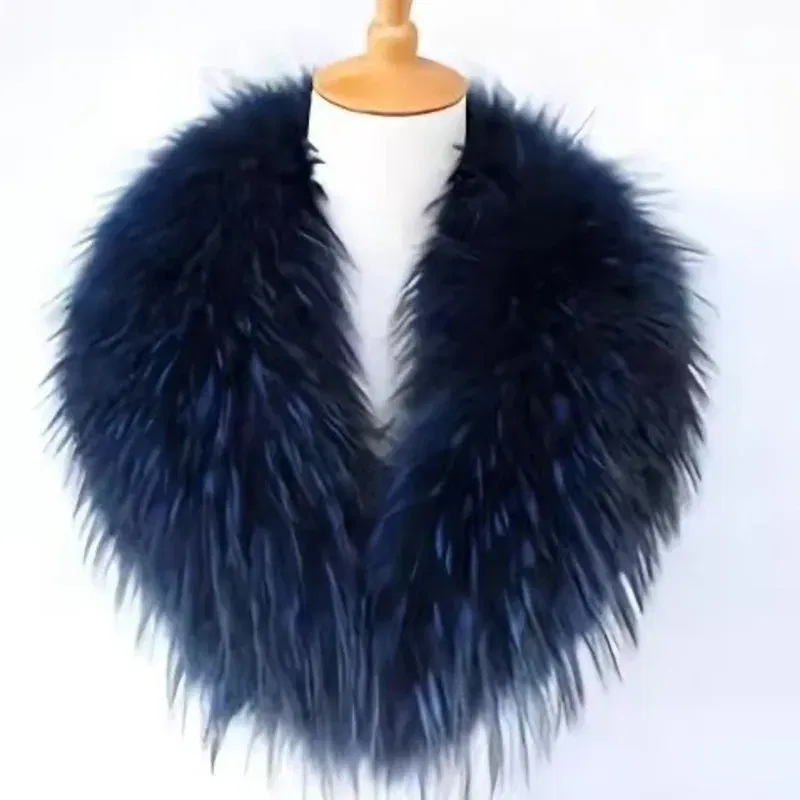 Color: plum, Size: XXS - Winter Real Fox Fur Collar Woman Furry Natural Raccoon Fur Scarf Shawls Luxury Neck Warmer Wraps For Coat Fur Scarves Large Size