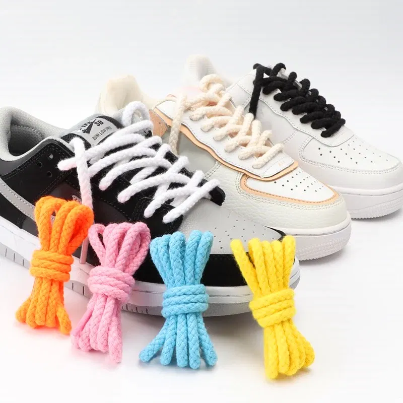 Color: GRAY, Length: 140cm, Ships From: CHINA - 1Pair Linen Cotton Sneakers Laces for Shoes 8mm Bold Round Shoelaces Quality AF1 Shoe laces 100/120/140/160/180CM Shoestrings