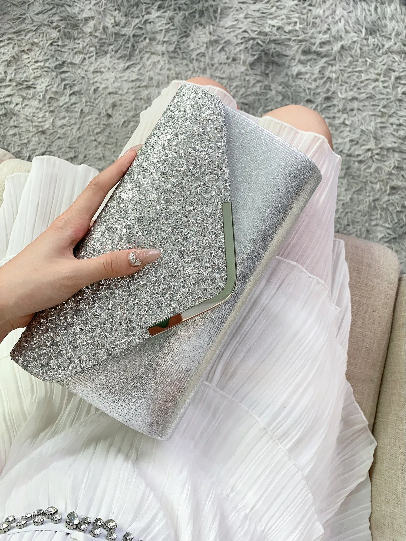 Color: Hot Pink - Glitter Bling,Shiny Elegant And Fashionable Envelope Clutch Bag, Party Wedding Handbag For Women Dinner Bag