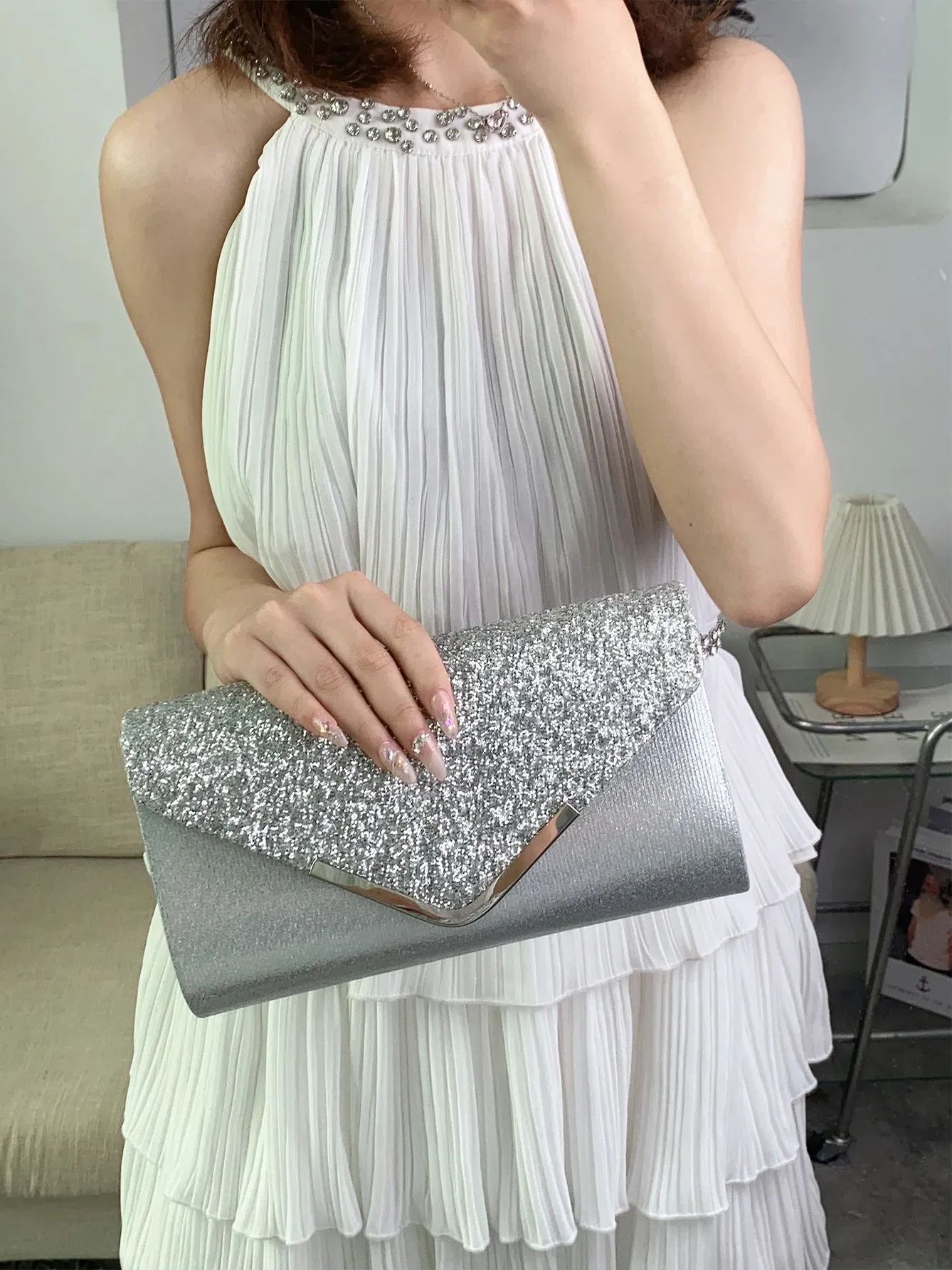 Color: Hot Pink - Glitter Bling,Shiny Elegant And Fashionable Envelope Clutch Bag, Party Wedding Handbag For Women Dinner Bag