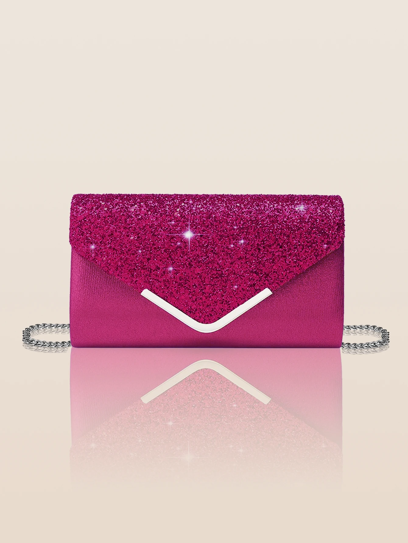 Color: Hot Pink - Glitter Bling,Shiny Elegant And Fashionable Envelope Clutch Bag, Party Wedding Handbag For Women Dinner Bag