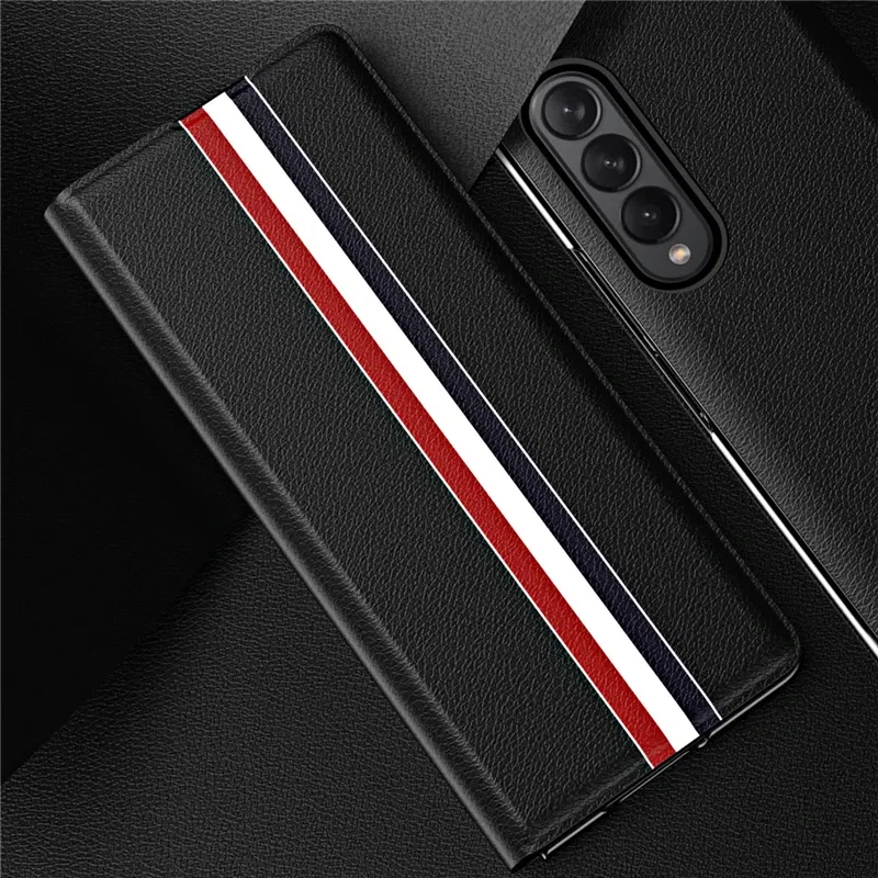 Color: Red, Material: aluminum - Leather Wallet Function Case for Samsung Galaxy Z Fold 6 5 3 2 fold6 fold5 Fold4 Fold 4 5G Fold3 Fold2 Full Protection Bag Cover