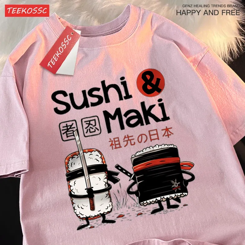 Color: PURPLE, Size: XL - Theduc Sushi And Sushi Printing Men Women Tshirt Cotton T-Shirts Loose T Shirt Crewneck Loose Tops Fashion Clothes Unisex