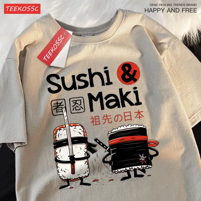 Color: PURPLE, Size: XL - Theduc Sushi And Sushi Printing Men Women Tshirt Cotton T-Shirts Loose T Shirt Crewneck Loose Tops Fashion Clothes Unisex