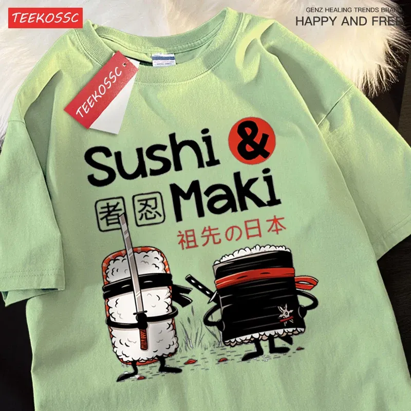 Color: PURPLE, Size: XL - Theduc Sushi And Sushi Printing Men Women Tshirt Cotton T-Shirts Loose T Shirt Crewneck Loose Tops Fashion Clothes Unisex