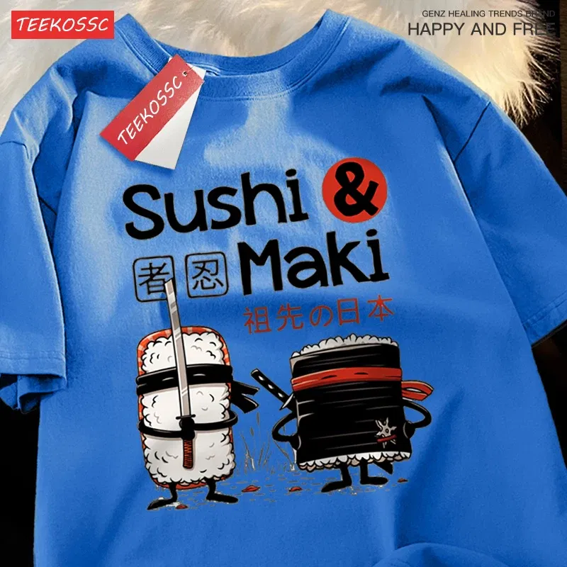 Color: Pink, Size: XXL - Theduc Sushi And Sushi Printing Men Women Tshirt Cotton T-Shirts Loose T Shirt Crewneck Loose Tops Fashion Clothes Unisex