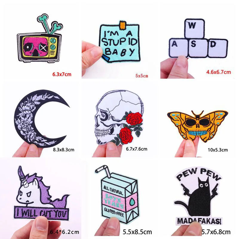 Color: WHITE - Prajna 10PCS Wholesale Cartoon Animal Embroidered Patches For Clothing Thermoadhesive Patches On Clothes Letter Applique Sticker
