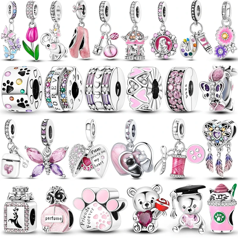Color: Yellow Chili Red - Pink Series Charms 925 Silver Perfume Butterfly Charm Beads Pendent Dangle Fit Original Pandora Charm Bracelet DIY Women Jewelr