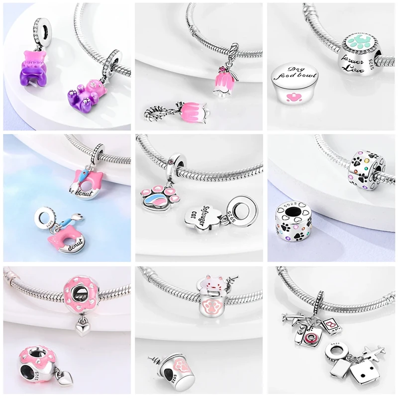 Color: Yellow Chili Red - Pink Series Charms 925 Silver Perfume Butterfly Charm Beads Pendent Dangle Fit Original Pandora Charm Bracelet DIY Women Jewelr