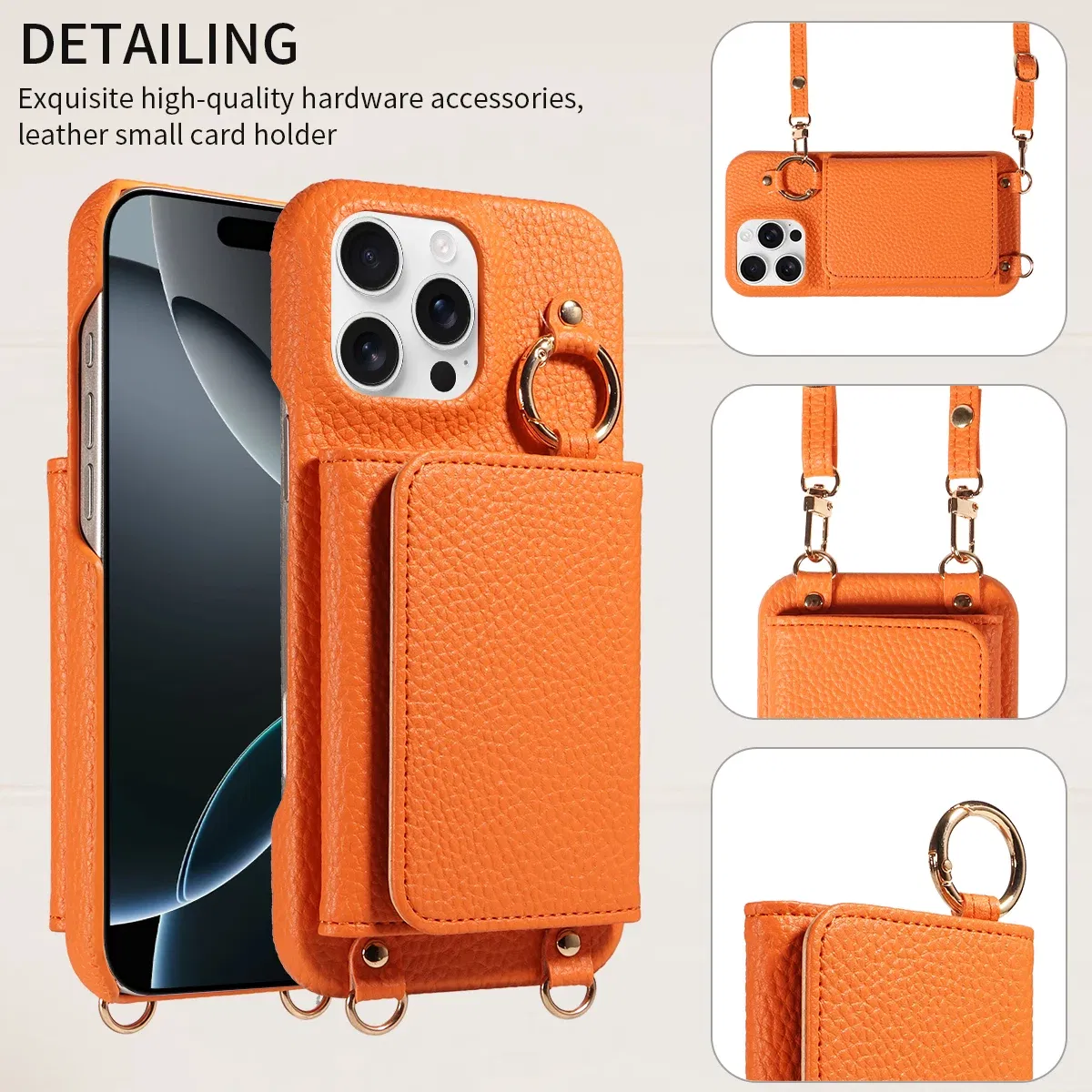 Color: Orange, Bundle: Case & Strap, Material: Artificial Leather, Compatibility by Model: iPhone 16 Plus - For IPhone16 15 Pro Max 14 13 12 Series PU Leather Magsafe Magnetic Wireless Charging Shockproof Crossbody Wallet Phone Case