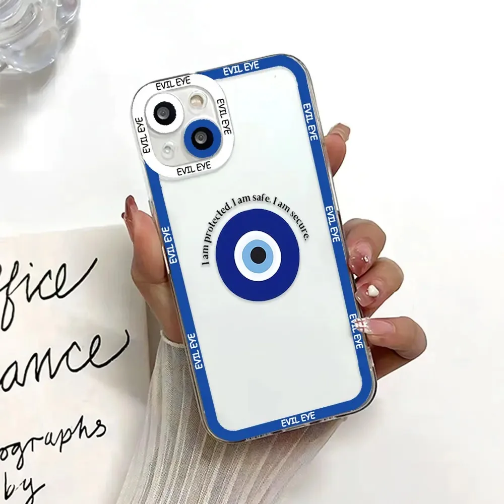 Color: Beige, Material: tpu - Blue Evil Eye Phone Case For Samsung Galaxy S10 S20 S21 S22 S23 S24 FE Plus Ultra Note 20 Transparent TPU Case