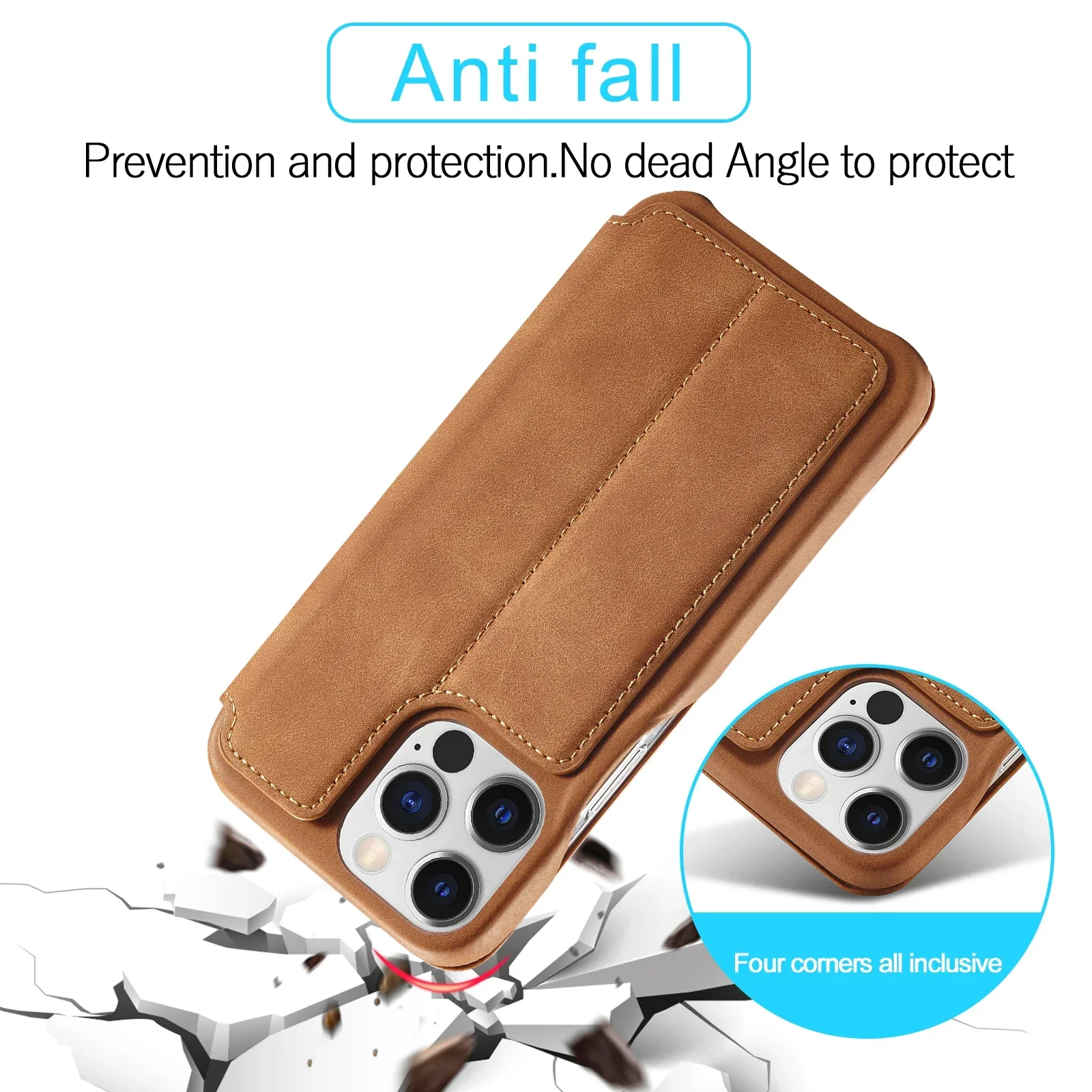 Color: Brown, Compatibility by Model: iPhone 15 Pro - Leather Flip Wallet Phone Cover for IPhone 17E 14 15 16 Pro Max 13 12 Mini 11 XS X XR 8 7 Plus SE 2022 Slim Card Slots Book Bag