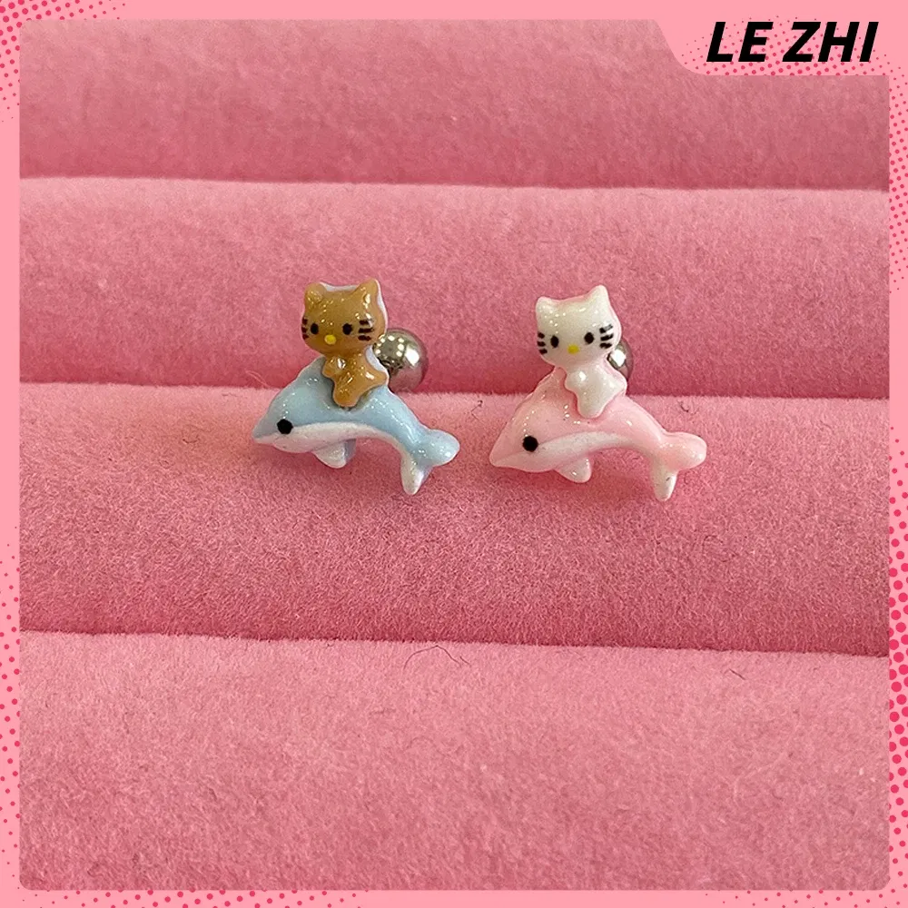 Color: light green, Size: L - Hawaii HelloKitty Cute Ear Stud Coconut Palm Earrings Anime Accessories Maiden Heart Girls Birthday Present Fashion Jewelry Gift