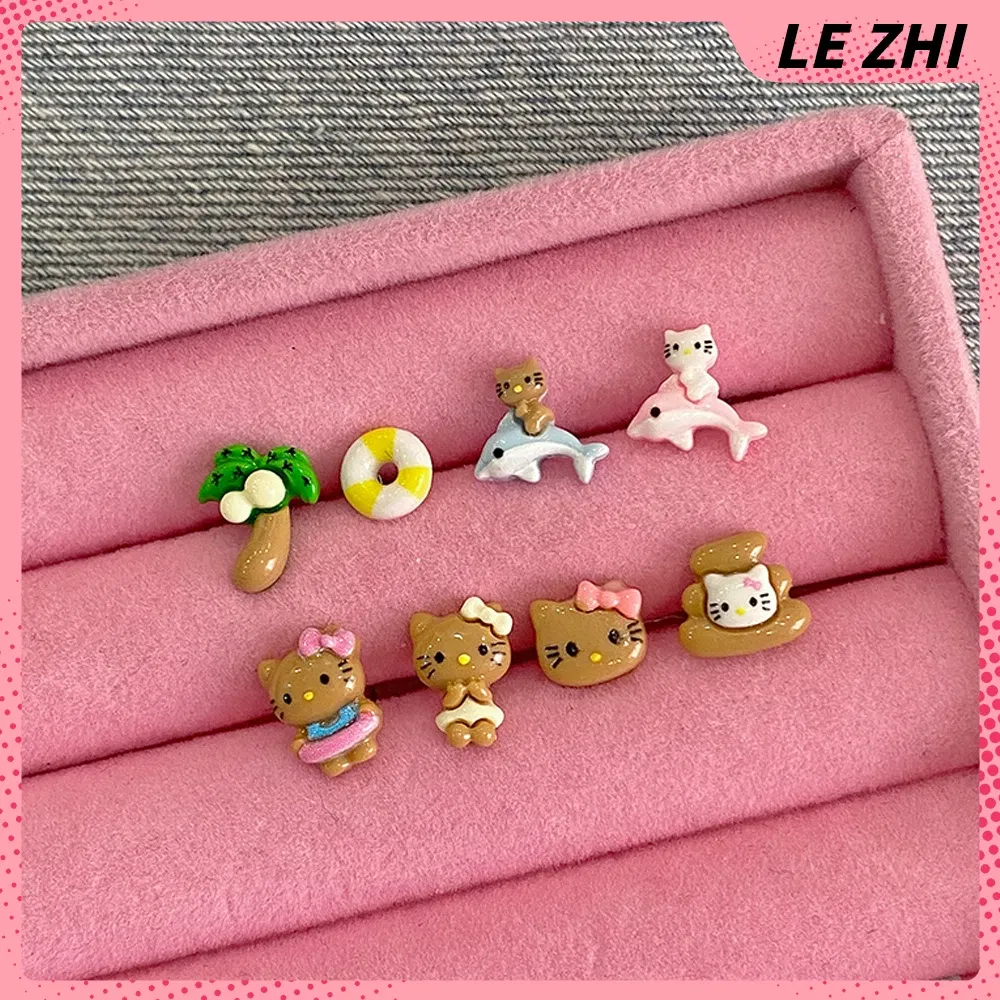 Color: light green, Size: L - Hawaii HelloKitty Cute Ear Stud Coconut Palm Earrings Anime Accessories Maiden Heart Girls Birthday Present Fashion Jewelry Gift