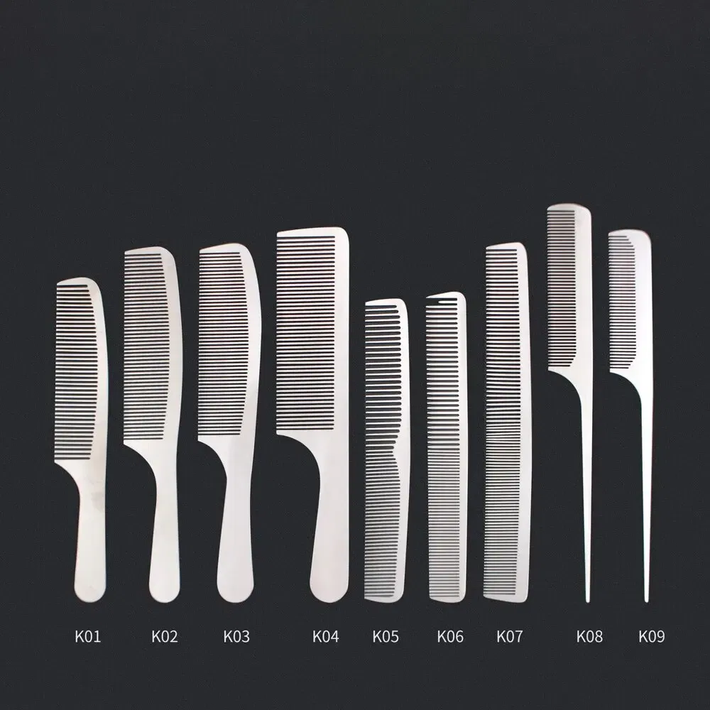 Color: WHITE - MJ Stainless Steel Cutting Metal Tail Combs Silver Fine Cutting Comb Set Hairdressing Steel Rat Tail Comb